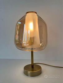 Lampada tavolo ottone/vetro ambra