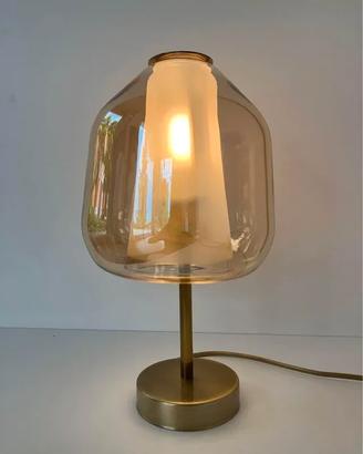 Lampada tavolo ottone/vetro ambra