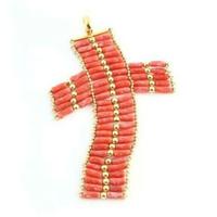  Croce in oro 750 a maglia morbida con coralli del