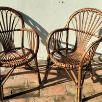 2 Sedie Poltrone Giunco Rattan Bamboo da giardino