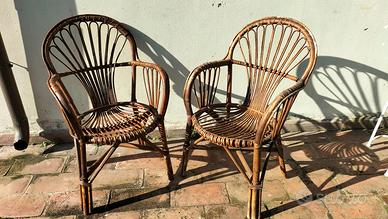 2 Sedie Poltrone Giunco Rattan Bamboo da giardino