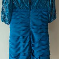 Abito Cerimonia Blu Petrolio Pizzo Paillettes e Go