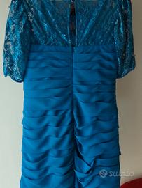 Abito Cerimonia Blu Petrolio Pizzo Paillettes e Go