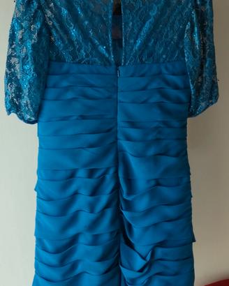 Abito Cerimonia Blu Petrolio Pizzo Paillettes e Go