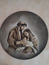 Quadro Tondo Natività - Acrilico su Tela (45 cm)