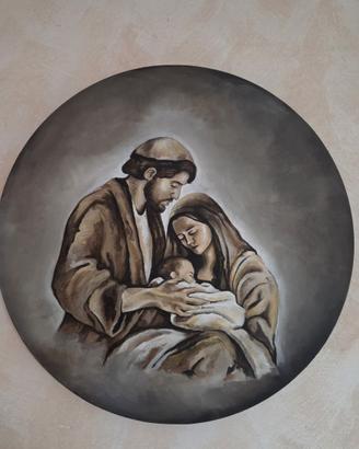 Quadro Tondo Natività - Acrilico su Tela (45 cm)