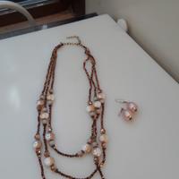 Bigiotteria collana 3 fili ematite e orecchini