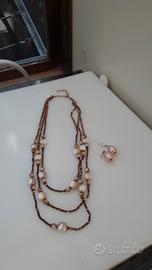 Bigiotteria collana 3 fili ematite e orecchini