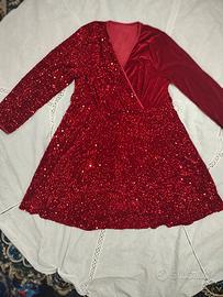 Crimson Red Velvet & Sequin Wrap Style Mini Dress