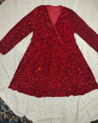 Crimson Red Velvet & Sequin Wrap Style Mini Dress