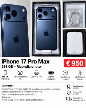 Iphone 17 pro max 256 gb ricondizionato