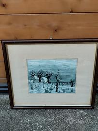 Quadro con pittura acquaforte acquatinta 