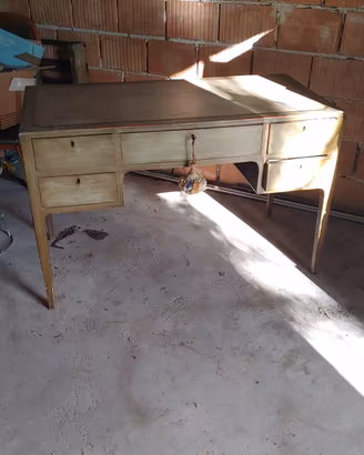 Scrittoio legno antico XX sec. con fregi a mano