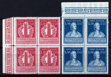 Italia 1949 Pila di Volta in quartine nuove int.