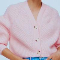 Cardigan CROP TOP rosa con bottoni