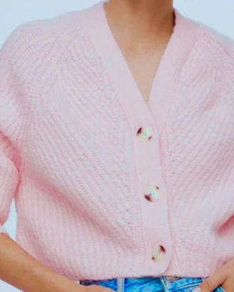 Cardigan CROP TOP rosa con bottoni
