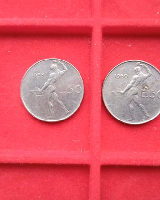 Raro 50 lire 1958 R2 e 50 lire 1960 non comune