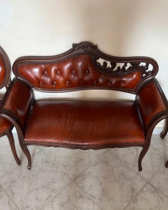 salottino vintage stile barocco + 2 sedie pelle