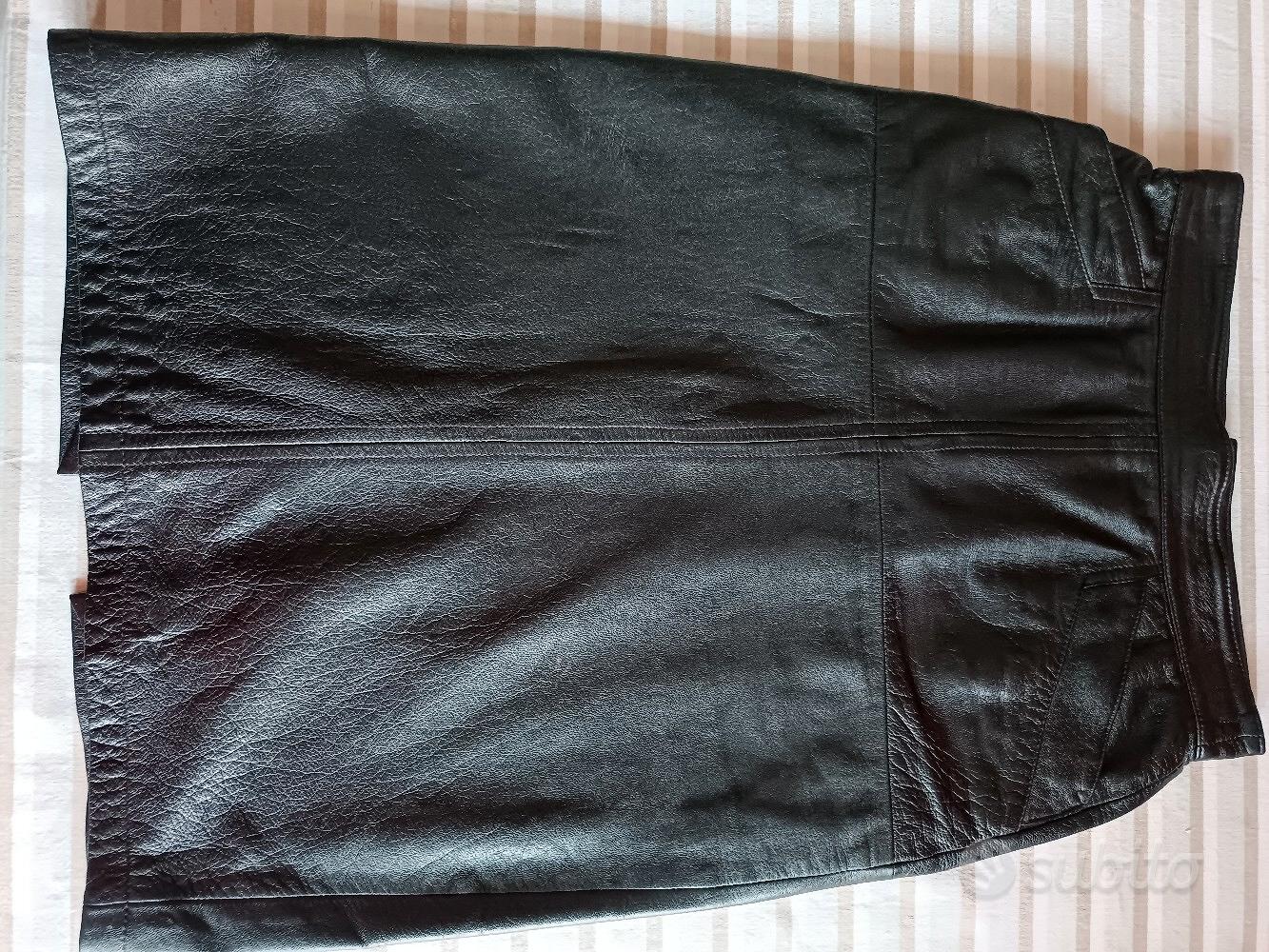 Gonna da donna in vera pelle, lunghezza al ginocchio, 55,9 cm, a matita, per club, ufficio, uso casual, SKT1 Nero, Nero , 46