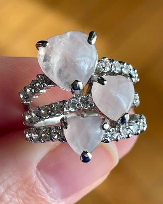 Anello argento con quarzo rosa e zirconi
