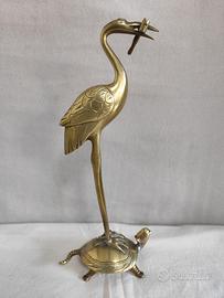 Inizi'900:Statua Gru su Tartaruga ottone h. cm.28!