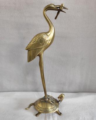 Inizi'900:Statua Gru su Tartaruga ottone h. cm.28!