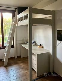 Letto singolo a soppalco artigianale + scrivania