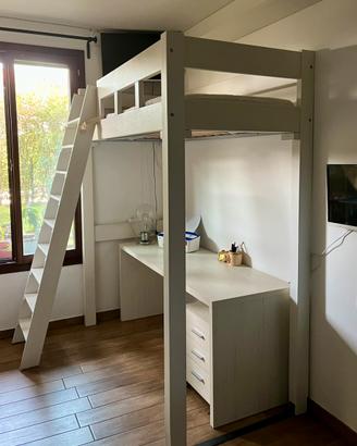 Letto singolo a soppalco artigianale + scrivania