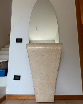 Consolle vintage in vero travertino con specchio