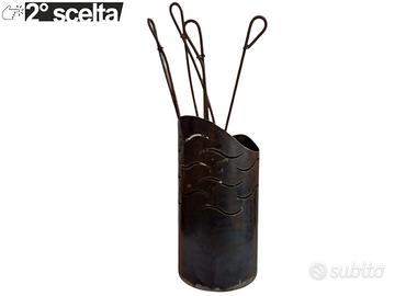 SET ATTREZZI CAMINO FERRO INTAGLIATO ARTIGIANALE