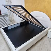 letto pelle bianca con contenitore e led