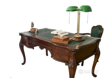 Scrivania presidenziale a massello piano pelle