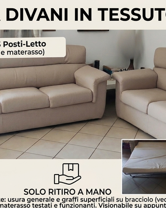 Coppia divani tessuto beige (3 posti con letto+ 2)
