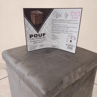 Pouf contenitore salvaspazio in velluto grigio 