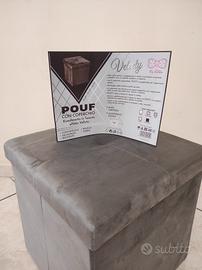 Pouf contenitore salvaspazio in velluto grigio 
