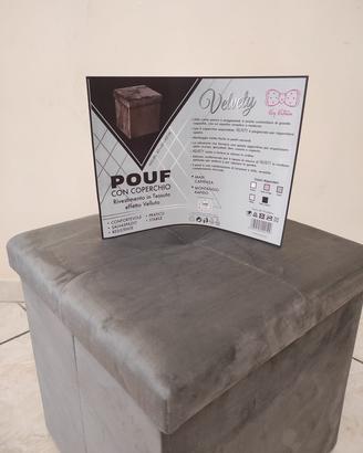 Pouf contenitore salvaspazio in velluto grigio 