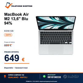 MacBook Air M2 13,6" Blu 94% 8/256 GB