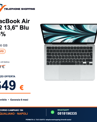 MacBook Air M2 13,6" Blu 94% 8/256 GB