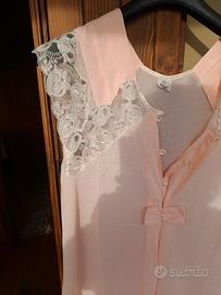 set camicia da notte e vestaglia rosa pastello 