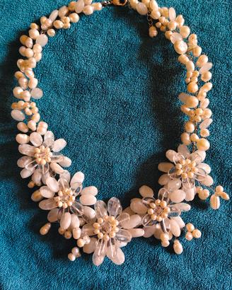 Collana alta bigiotteria perle di fiume e cristall