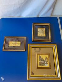 Lotto 3 Quadretti Vintage "Foglia Oro 22kt"