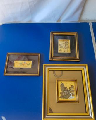 Lotto 3 Quadretti Vintage "Foglia Oro 22kt"