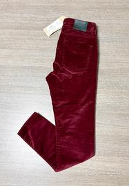 Pantaloni donna in velluto liscio bordeaux W28