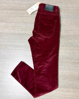 Pantaloni donna in velluto liscio bordeaux W28