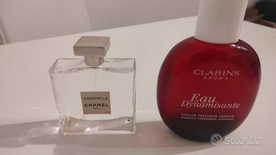 Tre flaconi vuoti  Chanel Gabrielle, Clarins e YSL