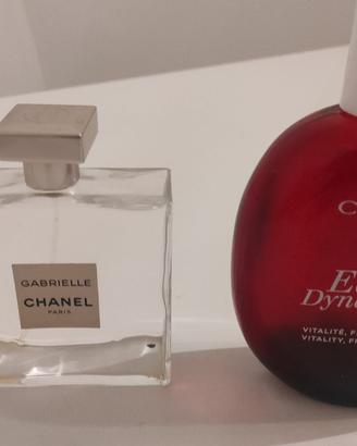 Tre flaconi vuoti  Chanel Gabrielle, Clarins e YSL