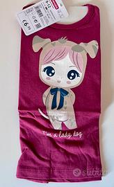 T-shirt bimba bordeaux stampa lady dog 9-12 mesi