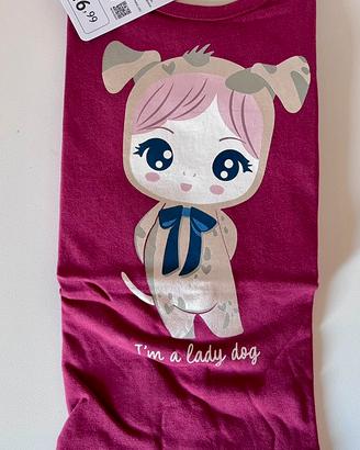 T-shirt bimba bordeaux stampa lady dog 9-12 mesi