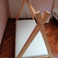 Letto bambino capanna in legno e materasso 80x160