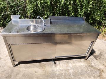 lavabo armadiato retrobanco acciaio 180x65cm